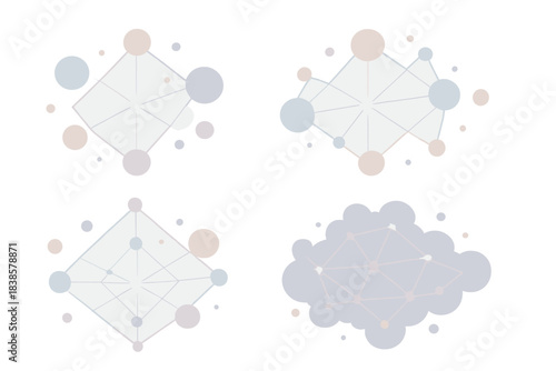 Abstract Network Connections. Isometric vector illustration set Abstract dot system: floating circular nodes connected by thin