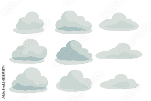 Morphing Cloud Icons. Isometric vector illustration set Morphing sky icons: evolving cloud shapes, semi-transparent puffs, subtle