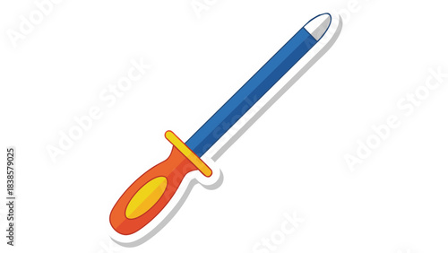 A Whetstone Sharpener With An Orange Handle And A Blue Sharpening Rod On A Black Background With A White Outline