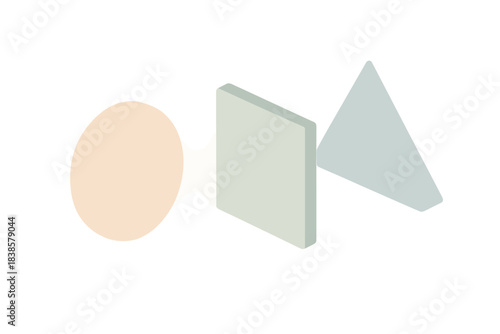 Geometric Dialogue Trio. Isometric vector illustration set Conversing forms: circle and square facing each other, subtle glow
