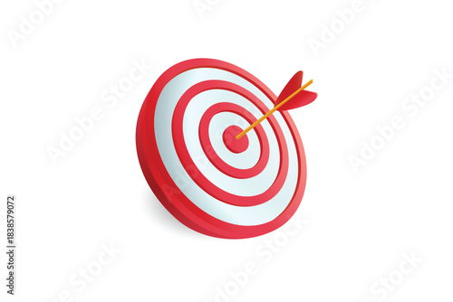 Red 3D target with an arrow symbolizing precision, accuracy, success, and strategic goal achievement.