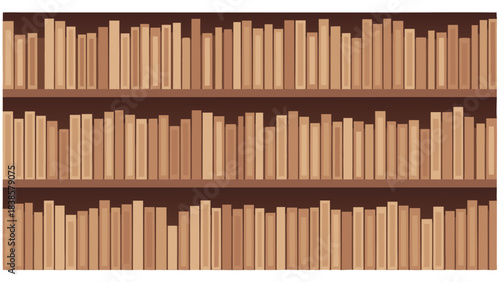 A Wooden Bookshelf Filled with Numerous Books in Various Shades of Brown and Tan A Classic Library Display with an Organized Collection of Literature and Study Materials
