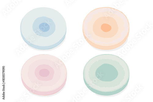 Soft Ink Bloom Essence. Isometric vector illustration set Controlled ink blooms: circular diffusion forms, fluid boundaries, soft