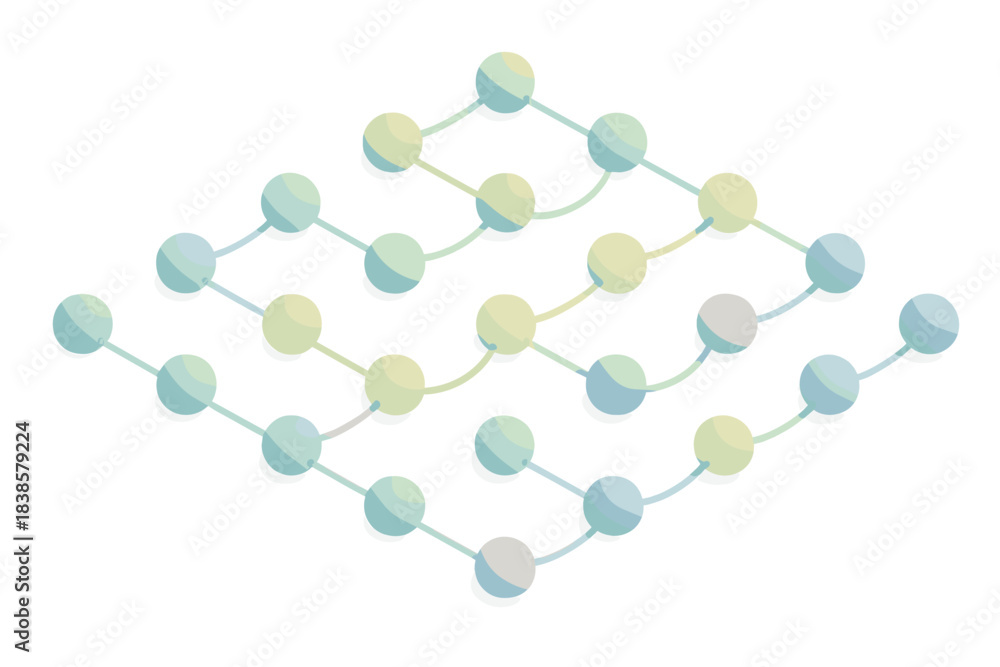 Obraz premium Pastel Sphere Network. Isometric vector illustration set Geometric dot grid: network of connected spheres arranged diagonally,