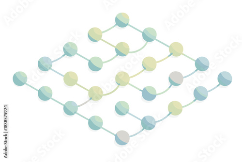 Pastel Sphere Network. Isometric vector illustration set Geometric dot grid: network of connected spheres arranged diagonally,