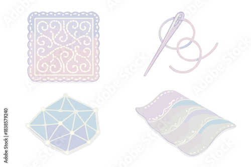 Ethereal Light Patterns. Isometric vector illustration set Ethereal light stitching: seamless curves, glowing lace patterns,