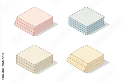 Geometric Paper Layers. Isometric vector illustration set Geometric paper stack: trapezoid layers, offset shadows, parallel folds,