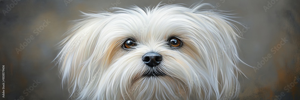 Naklejka premium Charming Portrait of a Cream White Havanese Dog with Playful Expression and Stylish Fur Haircut