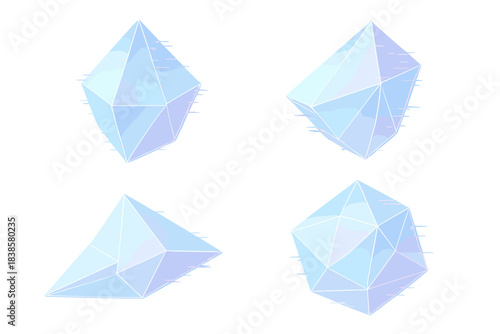 Glitched Origami Ice. Isometric vector illustration set Glitched origami ice: folded crystal forms, digital fracture lines, pastel