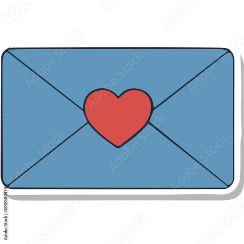 Blue Envelope With Red Heart Symbol Sealed With String Isolated On White Background Simple Flat Design Icon For Love Letter Or Valentine Message Celebration