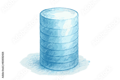 Frozen Ice Rings. Sweet doodle frozen ice cylinder marked with time-layer rings, softly illuminated by arctic light, No text, No