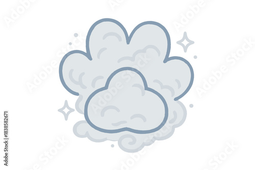 Sparkling Misty Paw Print. A misty swirl shaped like a paw print, animated with cute tiny sparkles and soft rounded edges, limited