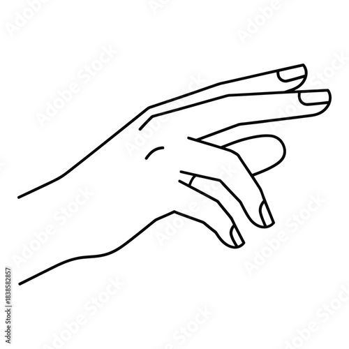 Elegant outstretched hand with manicured nails in simple line drawing style