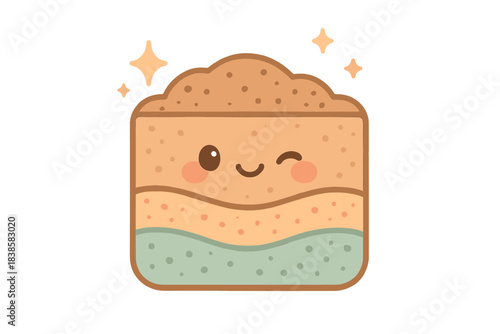 Winking Soil Icon. A cute "soil composition" analysis icon with a winking expression, floating sparkles, soft harmonious pastel