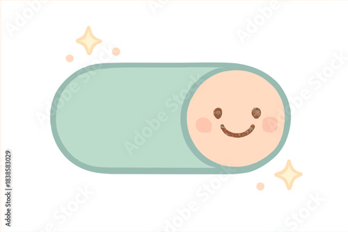 Musician Activation Switch. A smiling toggle switch for live musician activation, tiny sparkles floating around, gentle pastel