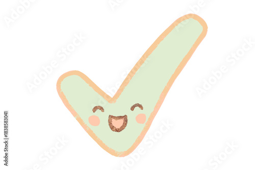 Joyful Checkmark Icon. A tiny "screen reader friendly" checkmark with joyful expression, cozy pastel doodle colors, No text, No