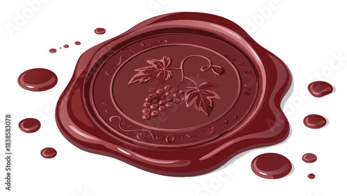 Vintage certified business guarantee wax seal with red ribbon and approved stamp illustration