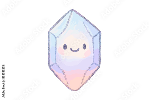 Smiling Empathy Crystal. A tiny "empathy catalyst" crystal with a smiling face, cozy pastel doodle colors, No text, No labels,