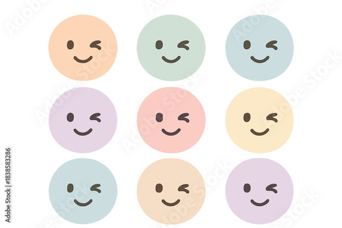 Winking Emotion Palette. A cute "player emotion" design palette with winking icons, soft harmonious pastel palette, No text, No