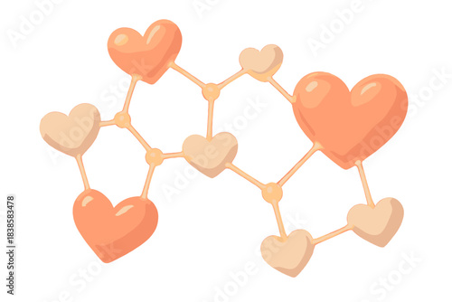 Heart Molecule Connections. a diagram of heart-shaped molecules connected by glowing empathy bonds, representing emotional