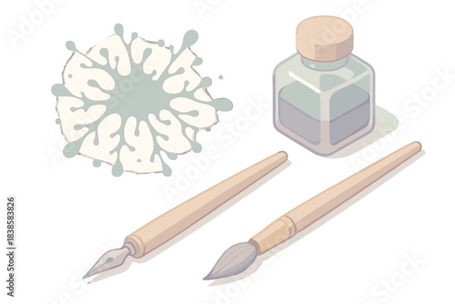 Ink Droplets Chaos. Isometric vector illustration set Controlled chaos composition: ink droplets creating natural fractal splatter