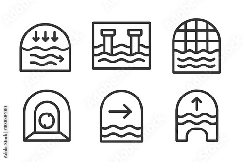 Subterranean Flow Icons. Icons for: subterranean flow orientation areas, structured water motion halls, gridlike navigation basins
