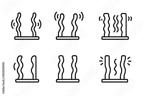 Vibrant Security Icons. Icons for: lively security pillars, animated protection columns, rhythmic defense posts, flowing safety