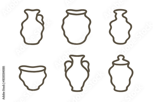 Mirage Ceramic Icons. Icons for: mirage-like ceramic symbols, shimmering pottery outlines, heat-distorted clay icons, wavering