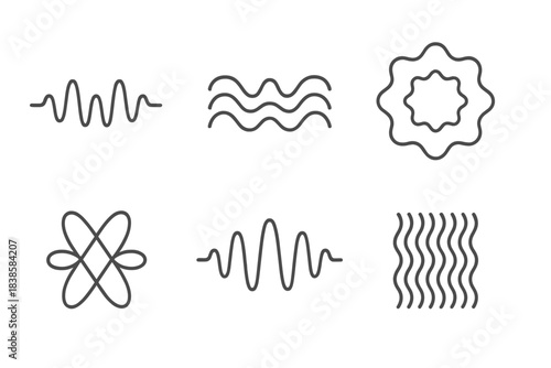 Rhythmic Vibration Patterns. Line vector icons of rhythmic pattern vibrations: repeating motif pulses, structured decorative waves