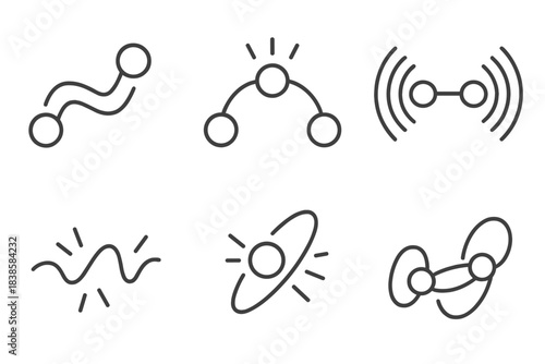 Vibrant Connection Icons. Line vector icons of a vibrant connection that springs to life: animated bond curves, lively arc flows,