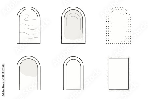 Mystical Line Portals. Line vector icons of ethereal doorway patterns: misty portal lines, soft gradient entries, translucent