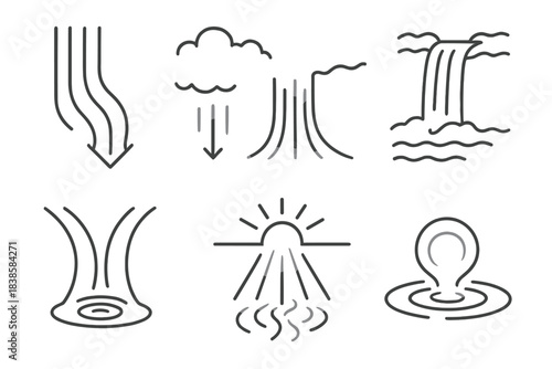 Gradual Flow Paths. Line vector icons of a downy current leading to clarity: gradual flow paths, misty-to-clear gradients, soft