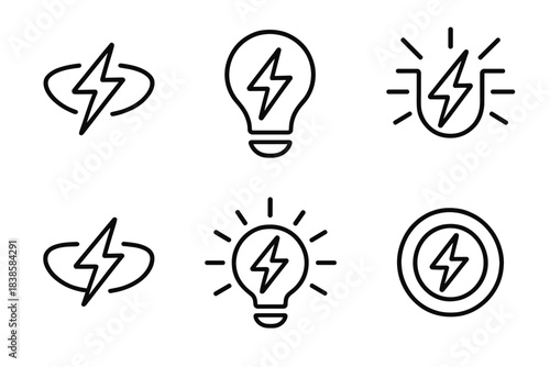 Electric Line Icons. Line vector icons of an electrified notion in an indentation: lightning-threaded hollows, glowing idea