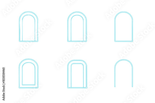 Luminous Gateway Icons. Line style icons of luminous floating gateways: glowing outline above shadow base, translucent pattern