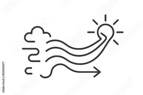 Flowing to Clarity. Line style icons of a downy current leading to clarity: flowing arcs transforming from blur to definition,