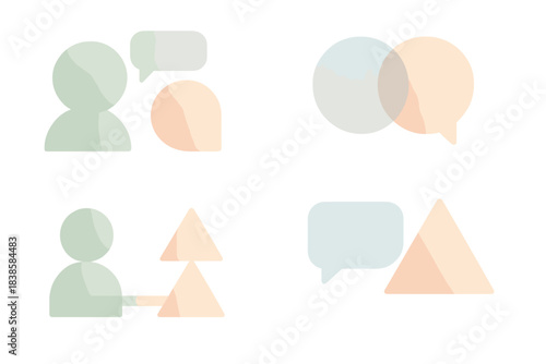 Abstract Geometric Dialogue. Isometric vector illustration set Visual dialogue system: abstract meeting of shapes, soft gradients