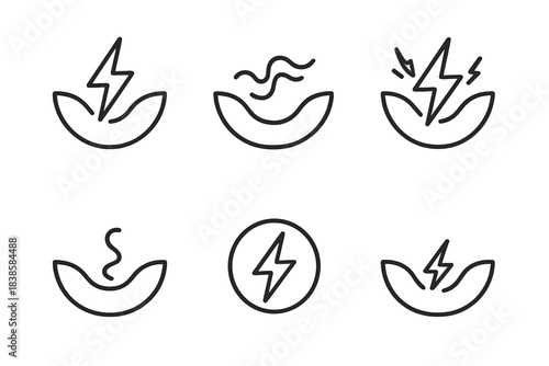 Electrified Concept Icon. Line style icons of an electrified notion in an indentation: curved depression filled with spark lines,