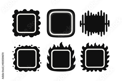 Vibrant Sound Frames. Solid style icons of vibrant sound-reactive frames: resonating boundary, glowing edge, auditory line,