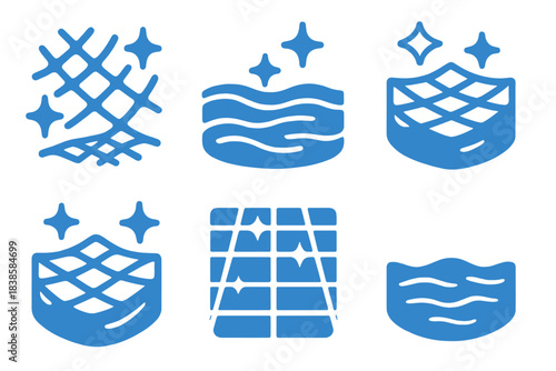 Abstract Water Illumination. Solid style icons of abstract water illumination: luminous lattice, structured glow, radiant