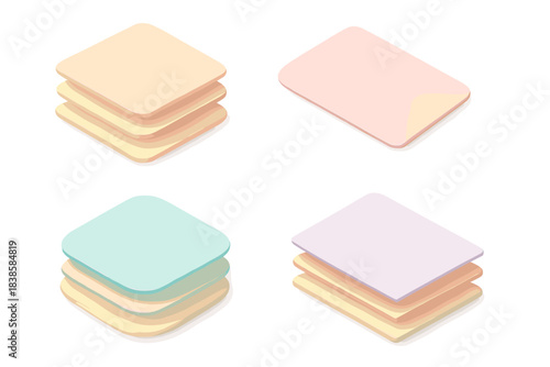 Pastel Paper Geometry. Isometric vector illustration set Layered paper geometry: stacked rectangles, rounded corners, folded