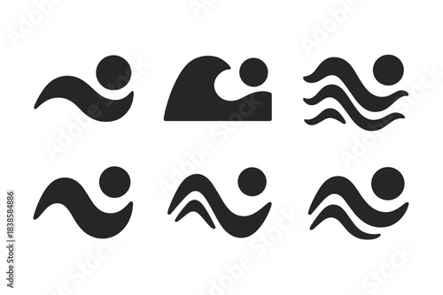 Dark Harmony Icons. Solid style icons of dark harmony: shadowy wave harmony, shady undulation unity, dusky ripple agreement, dim