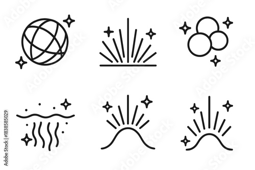 Luminous Benthic Icons. Line style icons of luminous benthic light effects: refracted sphere, radiant floor, glowing cluster,