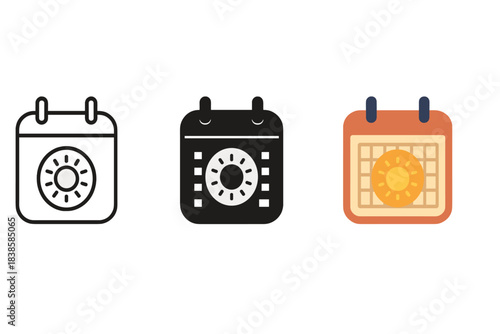 Lunar Calendar Icons. three minimal vector icons of a circular lunar calendar highlighting the harvest full moon, line outline