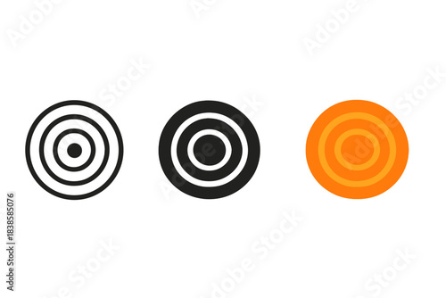 Thermoacoustic Icons. three minimal vector icons of concentric ripple pattern symbolizing thermoacoustic resonance, line outline