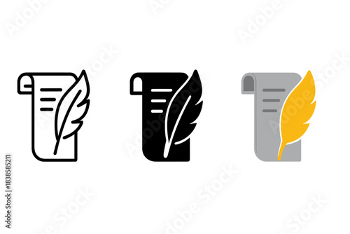 Hybrid Fax Feather. Modern hybrid icon combining fax paper roll with feather-inspired structure, first in line style with thin