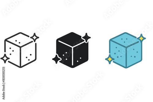 Minimalist Salt Lick Icons. Minimalist icon of cube-shaped salt lick with subtle sparkle grain effect, first in line style with