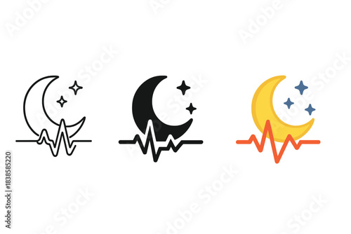 Moon Heartbeat Design. Minimalist moon and heartbeat combination showing biological sleep regulation, first in line style with