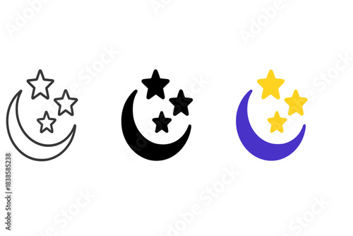 Symbolic Night Logo. Symbolic night filter logo combining star icons and gradient arc transition, first in line style with thin