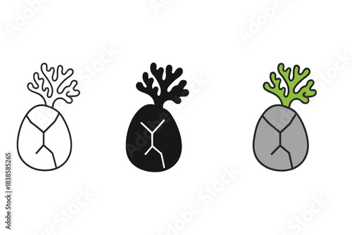 Growth and Strength Emblem. Symbolic emblem of patience and growth merging stone strength with living lichen texture, first in