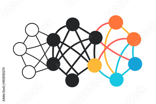 Abstract Neural Networks. Abstract neural network with overlapping nodes where one cluster draws from another, first in line style